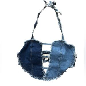 Chic Two-Tone Denim Crop Top